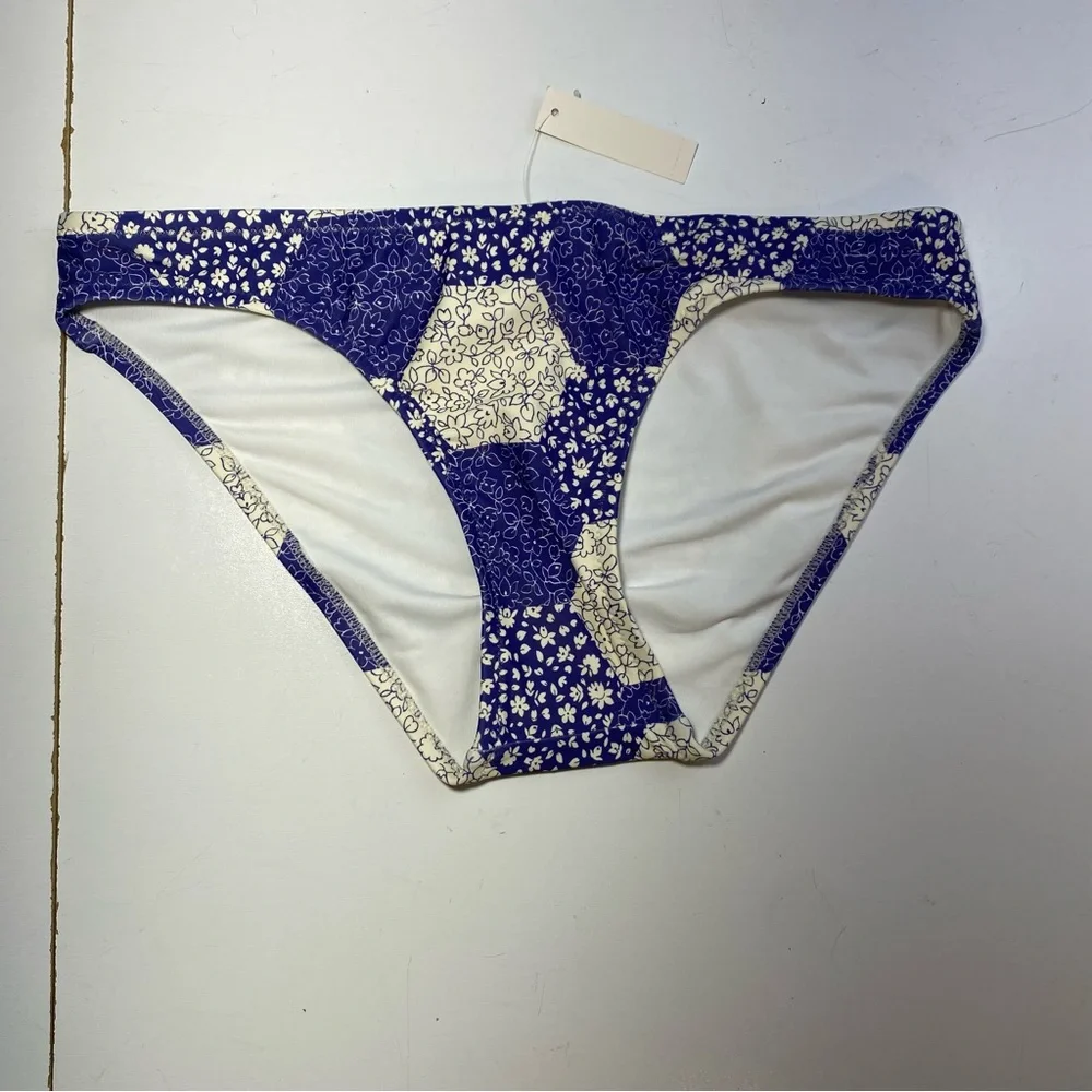 Madewell‎ Blue & White Second Wave Classic Patchwork Floral Bikini Bottoms NWT S
